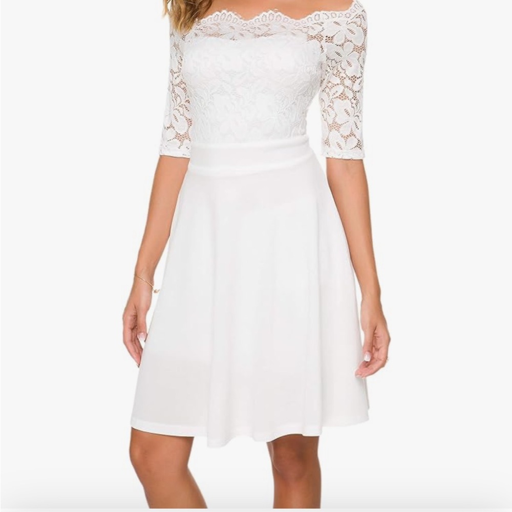 Atnlewhi Womens Vintage Lace Floral Off Shoulder Elegant Swing Dress